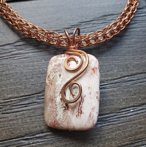 Copper wire woven, stone necklace
